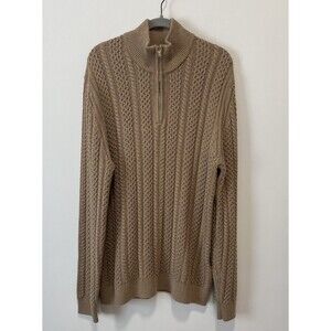 REISS Men’s Bantham Sweater Cable Knit Half Zip Funnel Neck Jumper XL Camel NWT